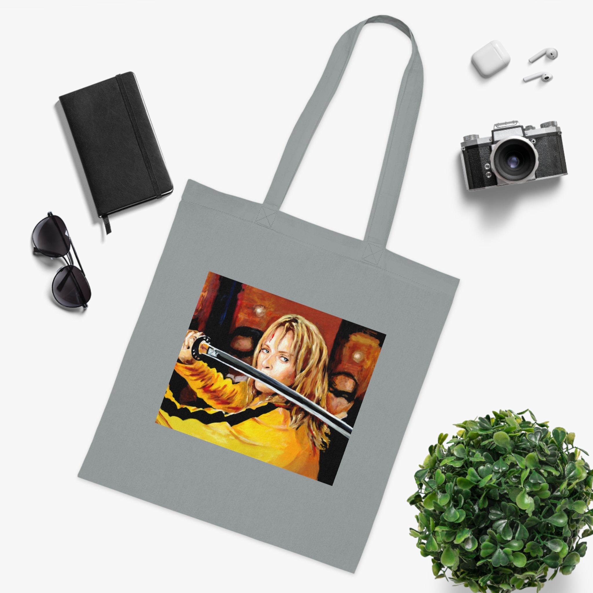 Kill Bill Cotton Tote Bag - Quentin Tarantino Movie Inspired, Retro Film Fan Gift, Graphic Print Shopping Bag, Yellow Black Movie