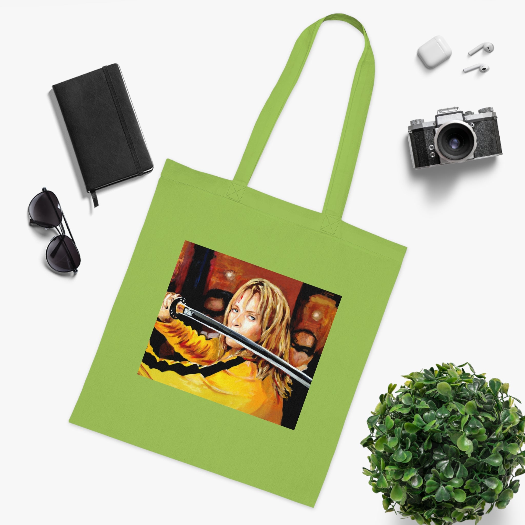 Kill Bill Cotton Tote Bag - Quentin Tarantino Movie Inspired, Retro Film Fan Gift, Graphic Print Shopping Bag, Yellow Black Movie