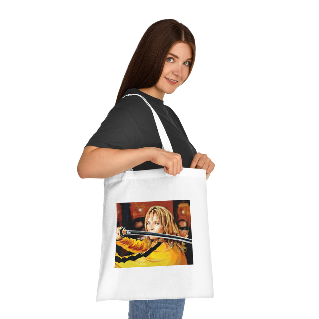 Kill Bill Cotton Tote Bag - Quentin Tarantino Movie Inspired, Retro Film Fan Gift, Graphic Print Shopping Bag, Yellow Black Movie