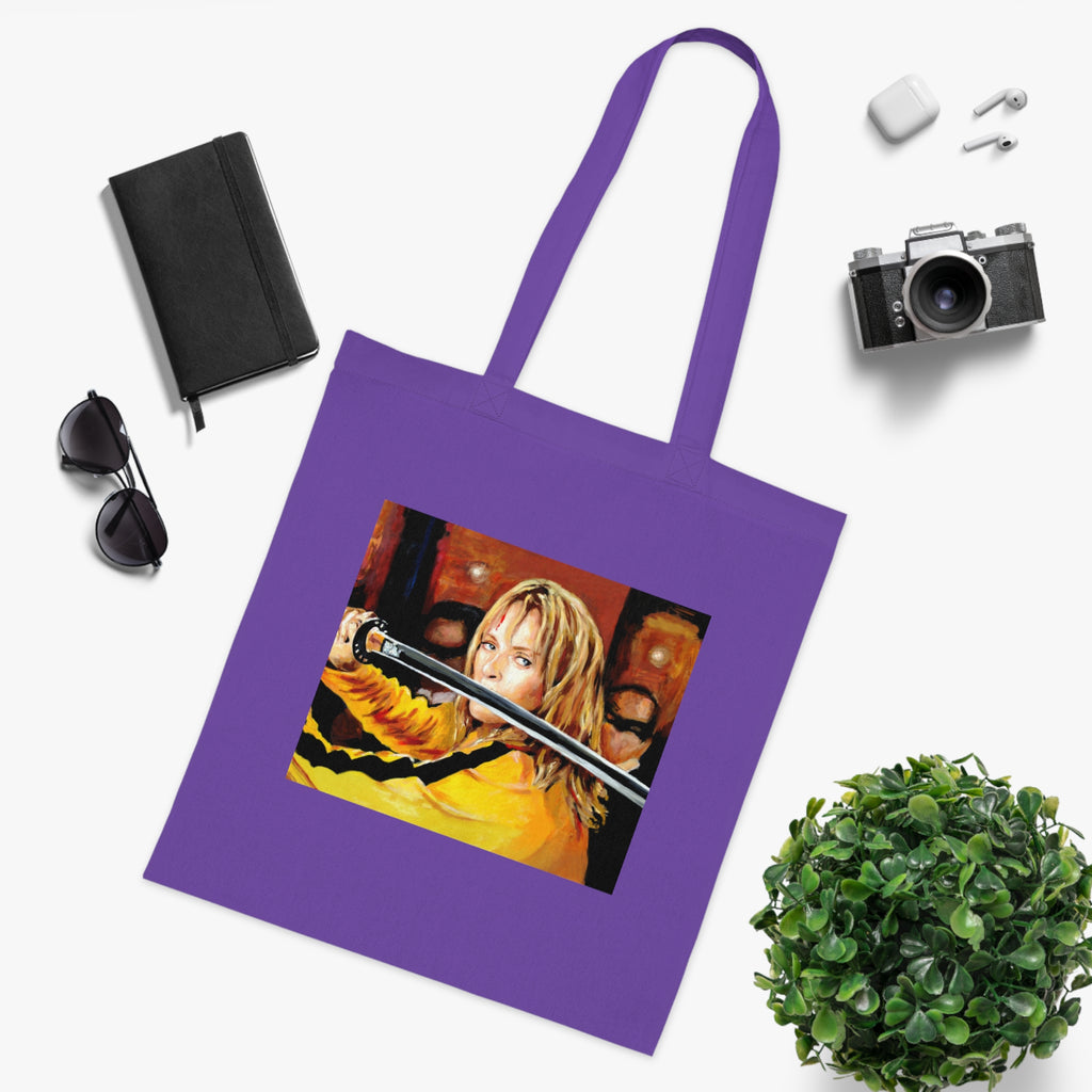 Kill Bill Cotton Tote Bag - Quentin Tarantino Movie Inspired, Retro Film Fan Gift, Graphic Print Shopping Bag, Yellow Black Movie