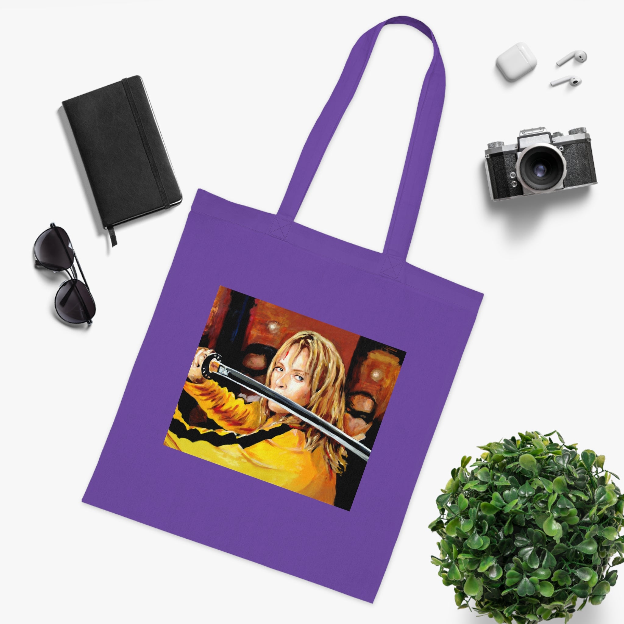 Kill Bill Cotton Tote Bag - Quentin Tarantino Movie Inspired, Retro Film Fan Gift, Graphic Print Shopping Bag, Yellow Black Movie