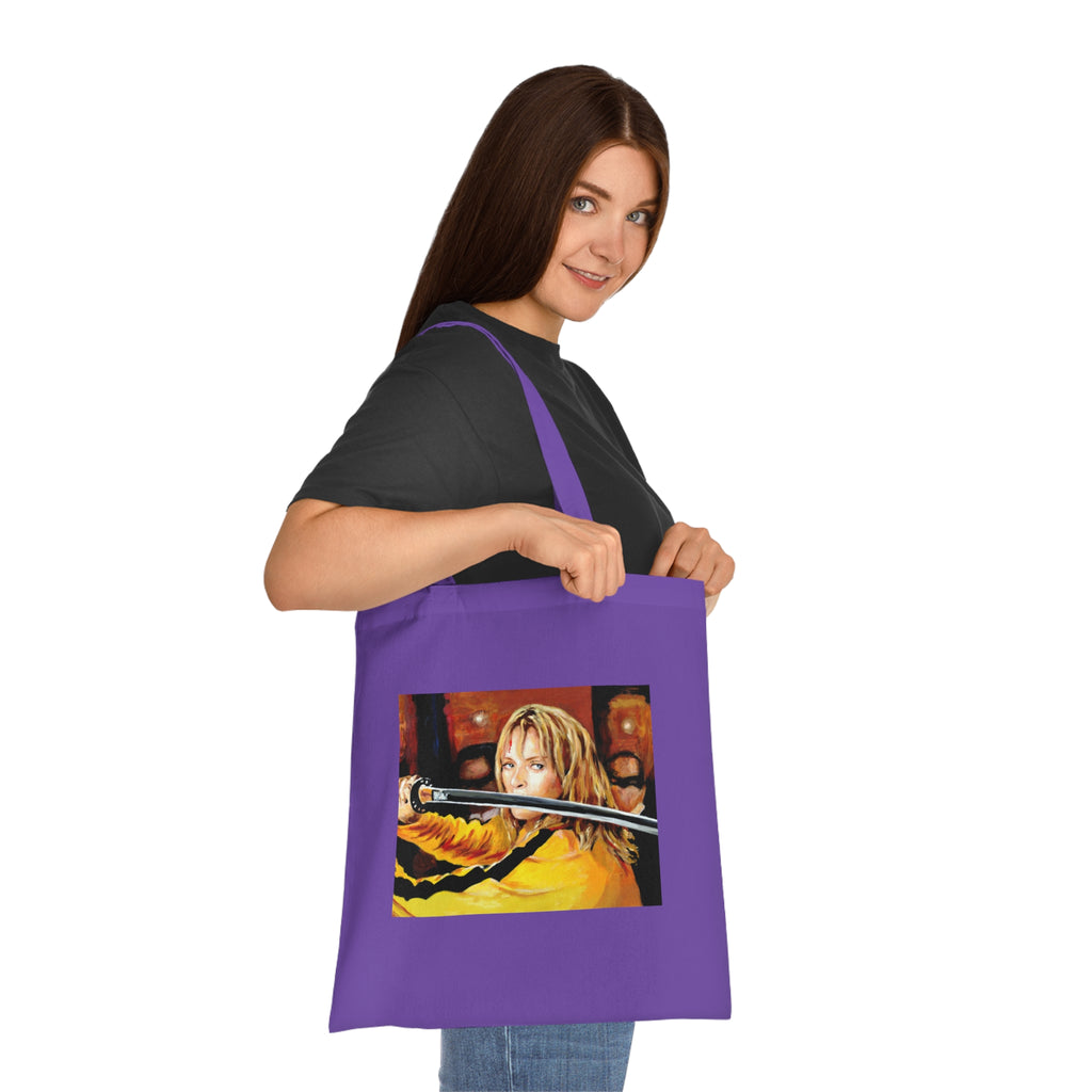 Kill Bill Cotton Tote Bag - Quentin Tarantino Movie Inspired, Retro Film Fan Gift, Graphic Print Shopping Bag, Yellow Black Movie