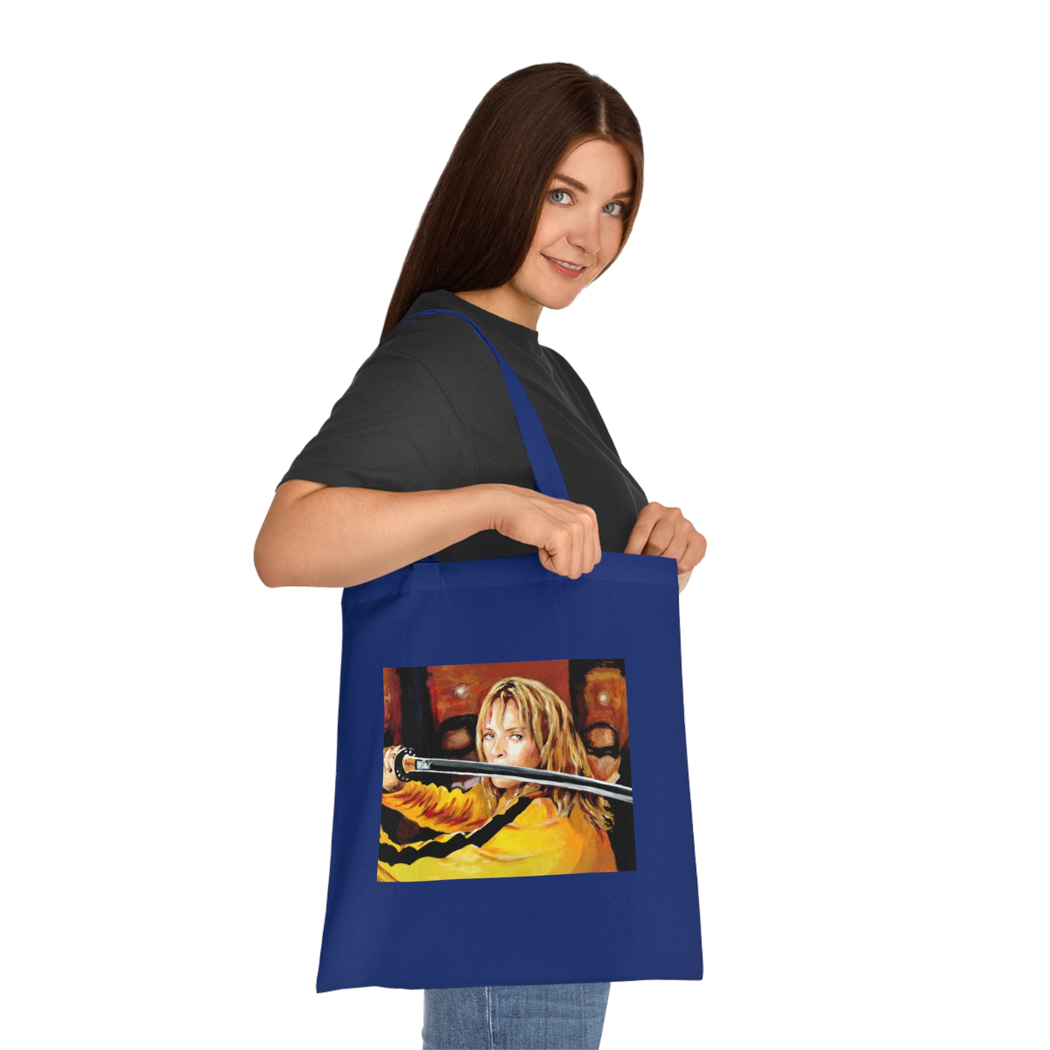 Kill Bill Cotton Tote Bag - Quentin Tarantino Movie Inspired, Retro Film Fan Gift, Graphic Print Shopping Bag, Yellow Black Movie