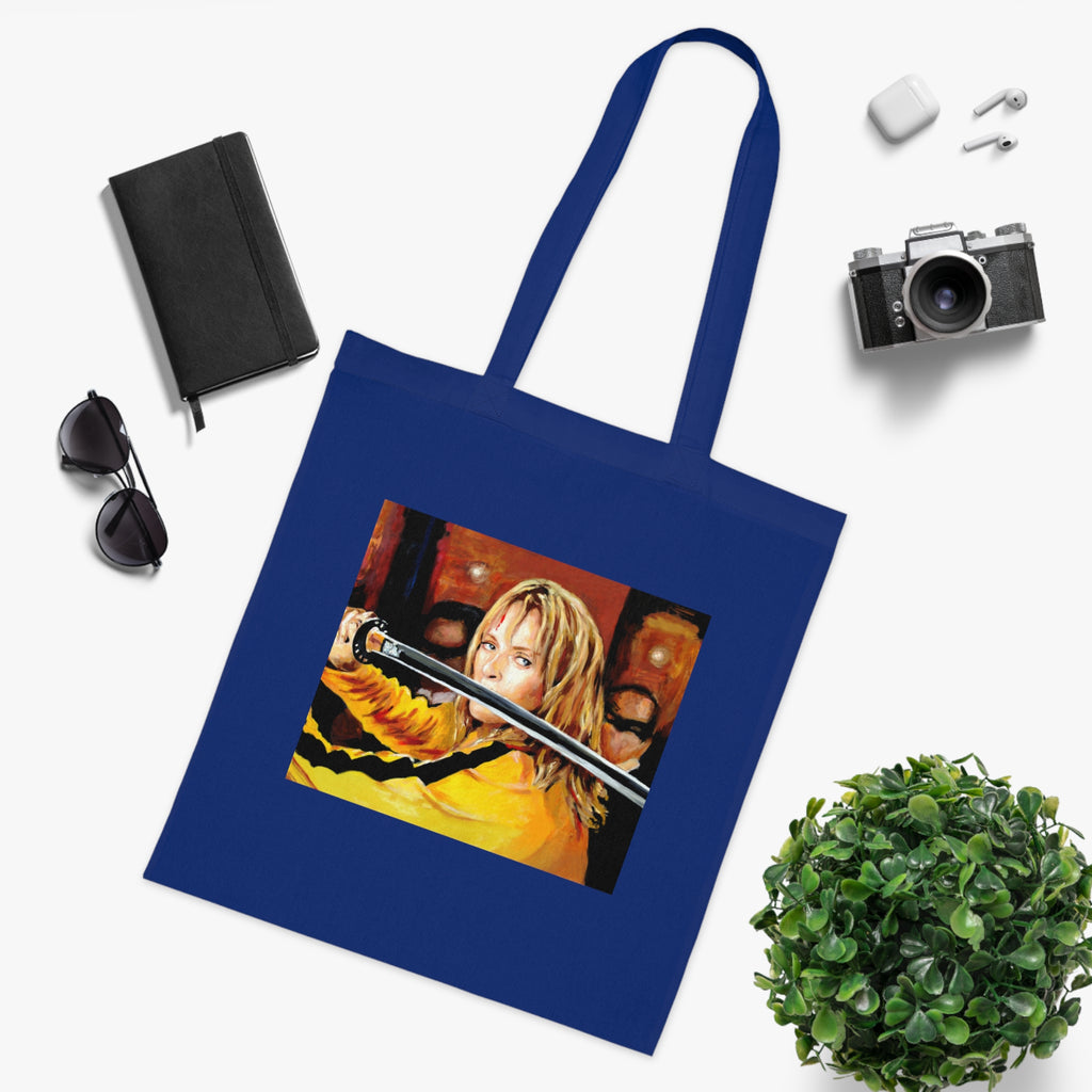 Kill Bill Cotton Tote Bag - Quentin Tarantino Movie Inspired, Retro Film Fan Gift, Graphic Print Shopping Bag, Yellow Black Movie