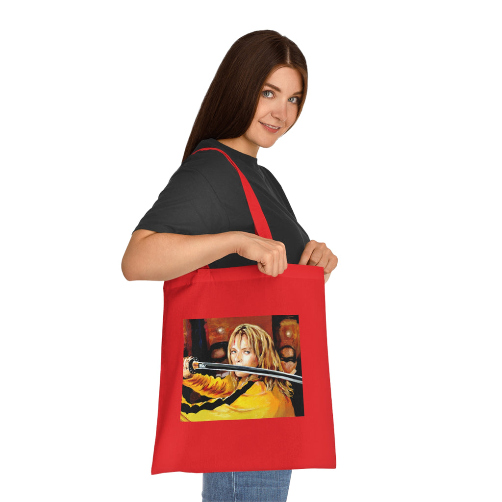 Kill Bill Cotton Tote Bag - Quentin Tarantino Movie Inspired, Retro Film Fan Gift, Graphic Print Shopping Bag, Yellow Black Movie