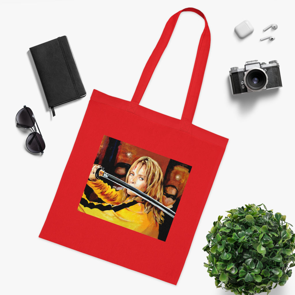 Kill Bill Cotton Tote Bag - Quentin Tarantino Movie Inspired, Retro Film Fan Gift, Graphic Print Shopping Bag, Yellow Black Movie