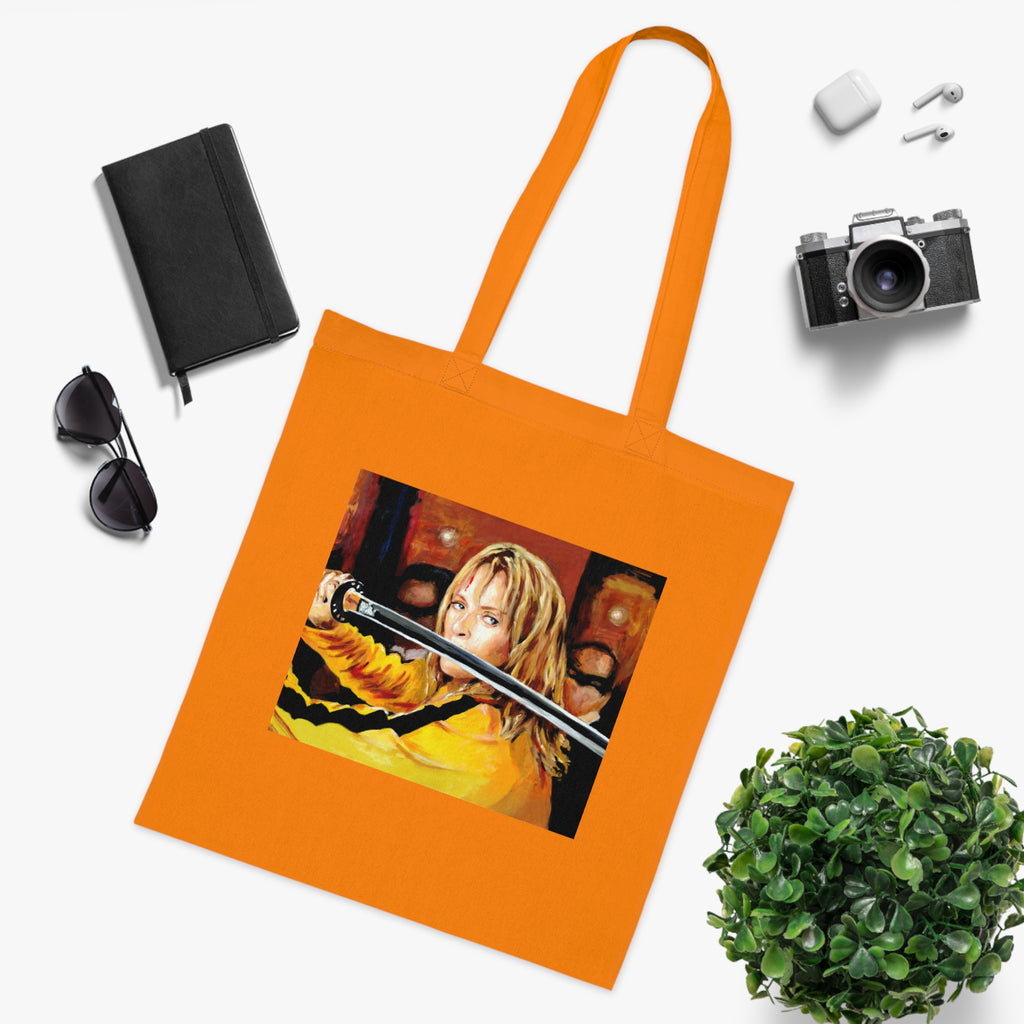 Kill Bill Cotton Tote Bag - Quentin Tarantino Movie Inspired, Retro Film Fan Gift, Graphic Print Shopping Bag, Yellow Black Movie