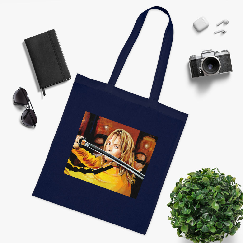 Kill Bill Cotton Tote Bag - Quentin Tarantino Movie Inspired, Retro Film Fan Gift, Graphic Print Shopping Bag, Yellow Black Movie