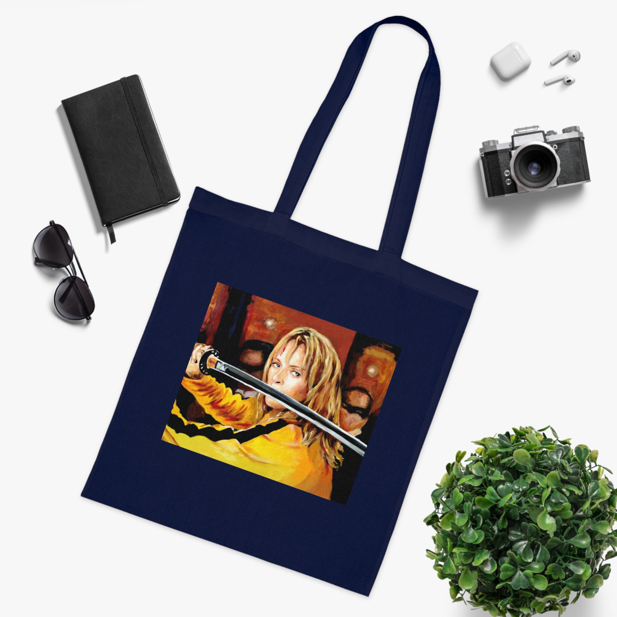 Kill Bill Cotton Tote Bag - Quentin Tarantino Movie Inspired, Retro Film Fan Gift, Graphic Print Shopping Bag, Yellow Black Movie