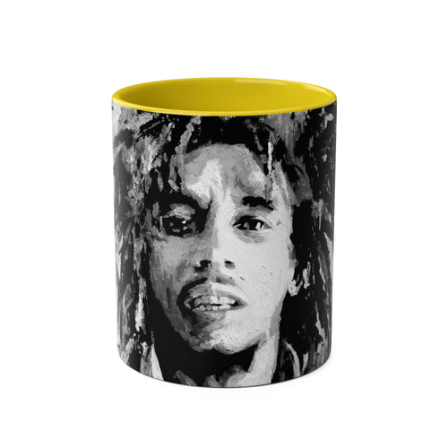 Bob Marley Abstract Two-Tone Coffee Mug – Reggae Music Fan Gift, 11oz