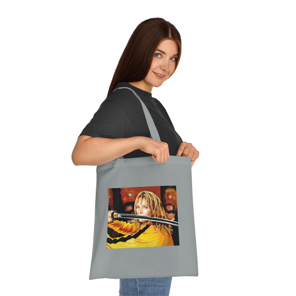 Kill Bill Cotton Tote Bag - Quentin Tarantino Movie Inspired, Retro Film Fan Gift, Graphic Print Shopping Bag, Yellow Black Movie