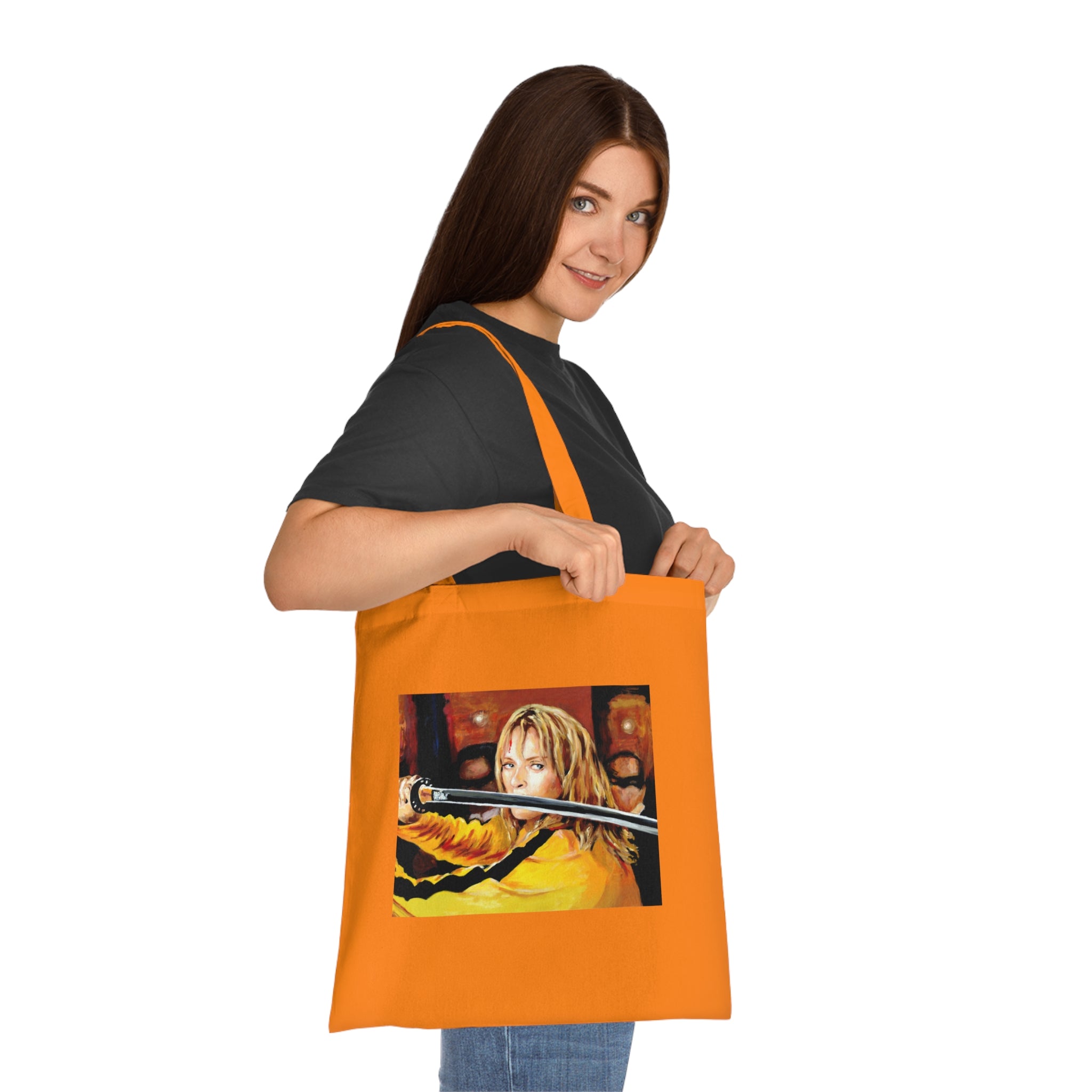 Kill Bill Cotton Tote Bag - Quentin Tarantino Movie Inspired, Retro Film Fan Gift, Graphic Print Shopping Bag, Yellow Black Movie